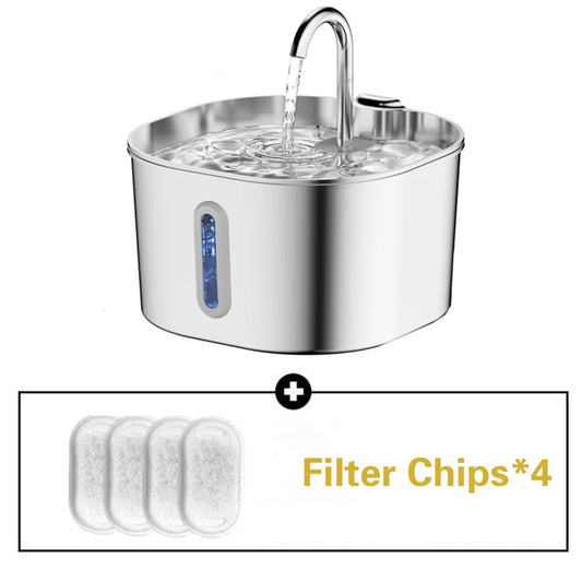 2.2L Square/Round Stainless Steel Cat Water Fountain, Dog Water Dispenser with LED Window, Silent Pet Water Feeder(No 5V 1A Plug
