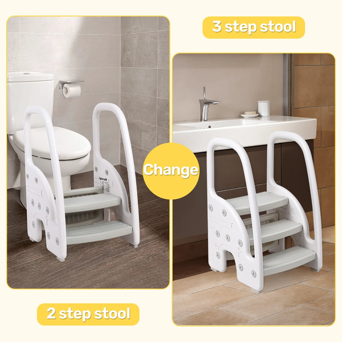 Plastic Kids Step Stool With Side Handles For Bathroom Use