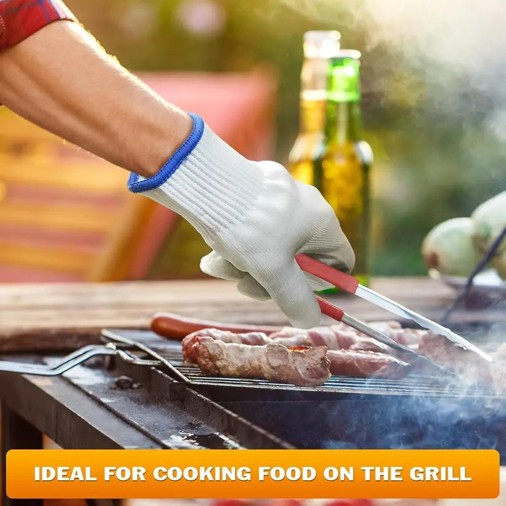 2 Pair Heat Resistant Gloves - 9.5 Oven Gloves with Fingers, Non-Slip BBQ Grill Protector, Reusable Heat Protection for Safe Coo