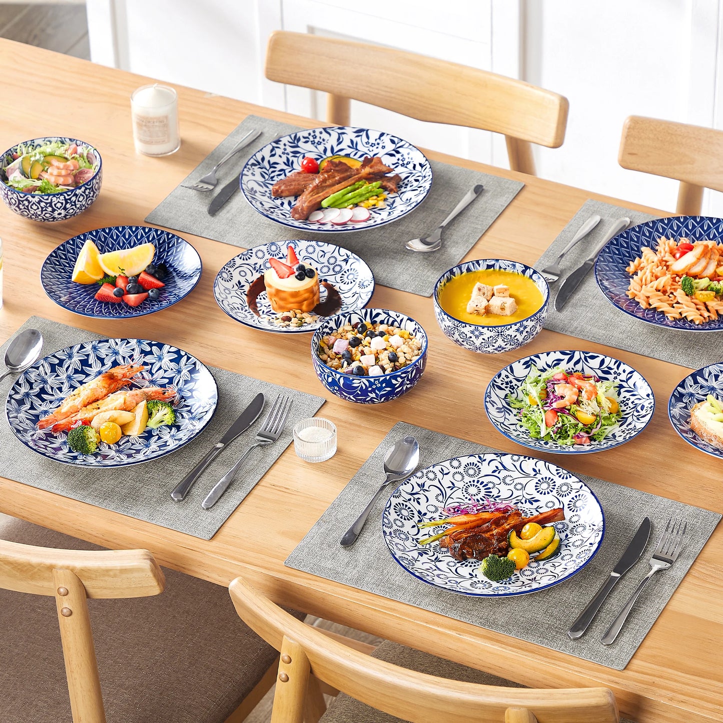 Malacasa Floral Ceramic Tableware Set With Bowls And Plates