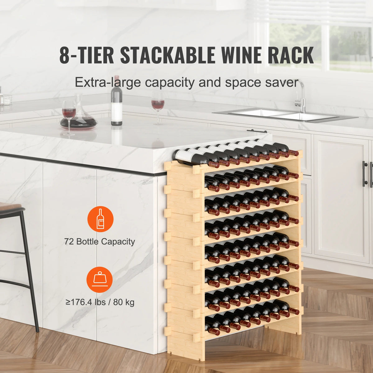 SucceBuy 8-Tier Bamboo Stackable Wine Rack Free Standing