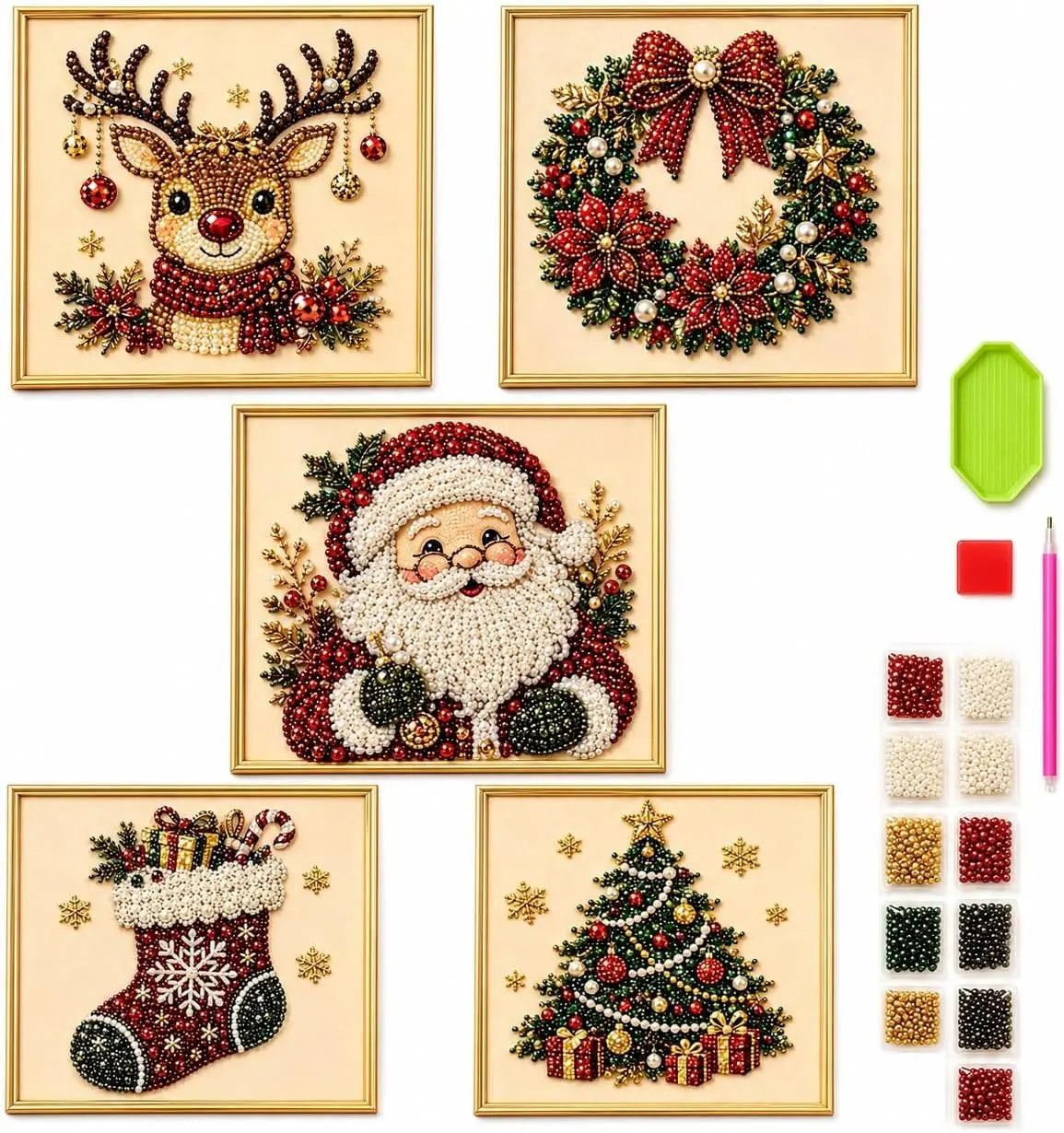 DIY Christmas Pearl Diamond Painting Kit With Festive Wall Decor