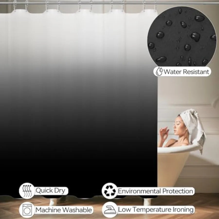 22PC Black Bathroom Accessories Sets Complete with Black Ombre Shower Curtain, Trash Can, Toothbrush Holder, Toothbrush Cup, So