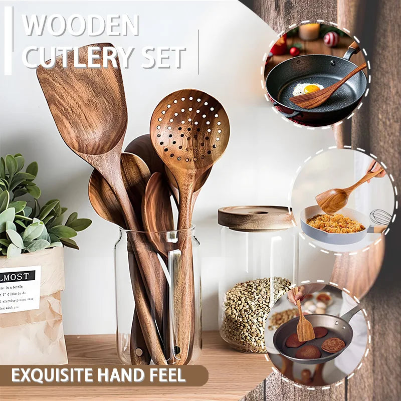 Teak Wood 5-Piece Utensil Set for Safe Odor-Free Cooking