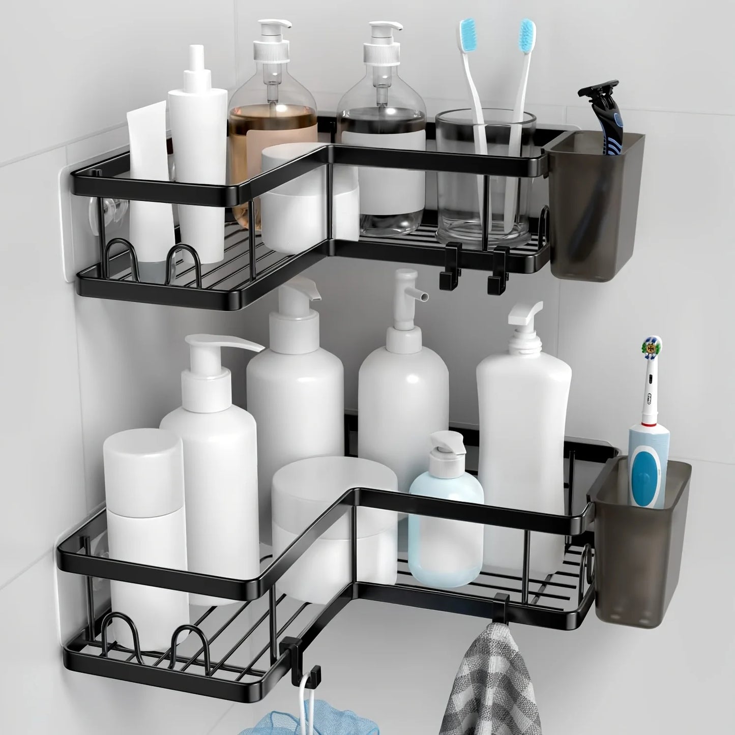Corner Shower Caddy 3 Pack, Wall Mounted Stainless Steel Bathroom Organizer Shelf with Soap Dish, Adhesive No Drilling,