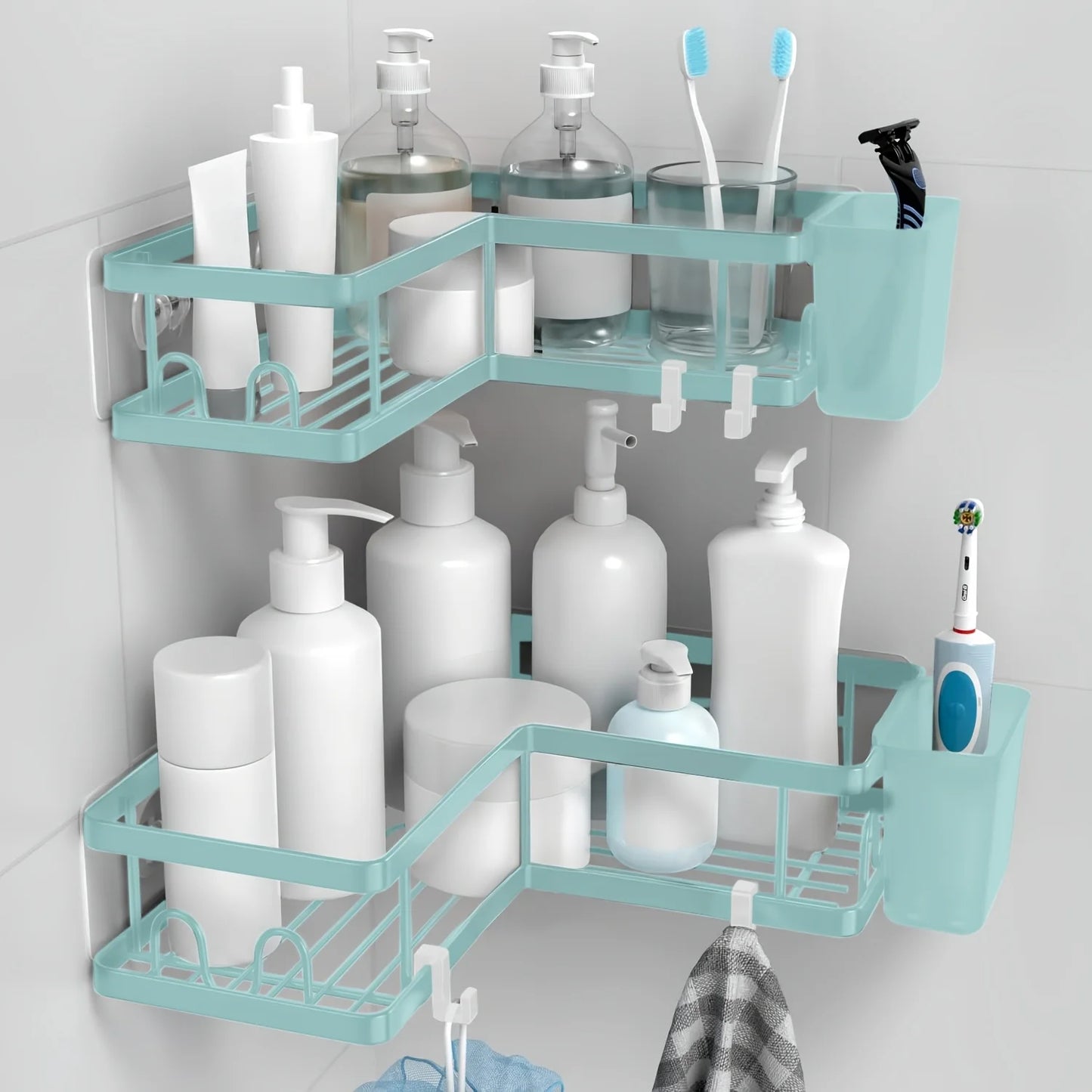 Corner Shower Caddy 3 Pack, Wall Mounted Stainless Steel Bathroom Organizer Shelf with Soap Dish, Adhesive No Drilling,