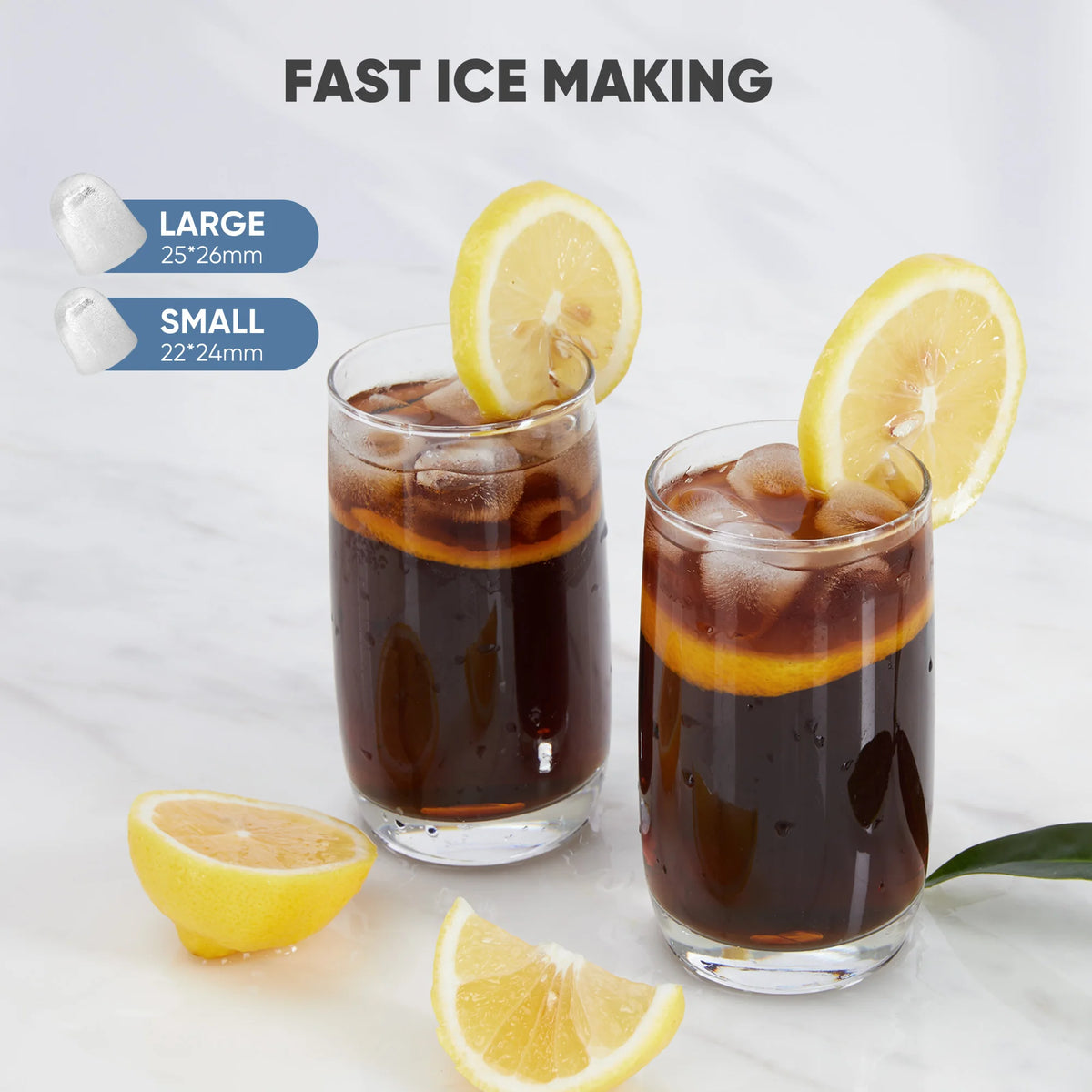 Compact Countertop Ice Maker Quickly Producing Bullet Ice Cubes