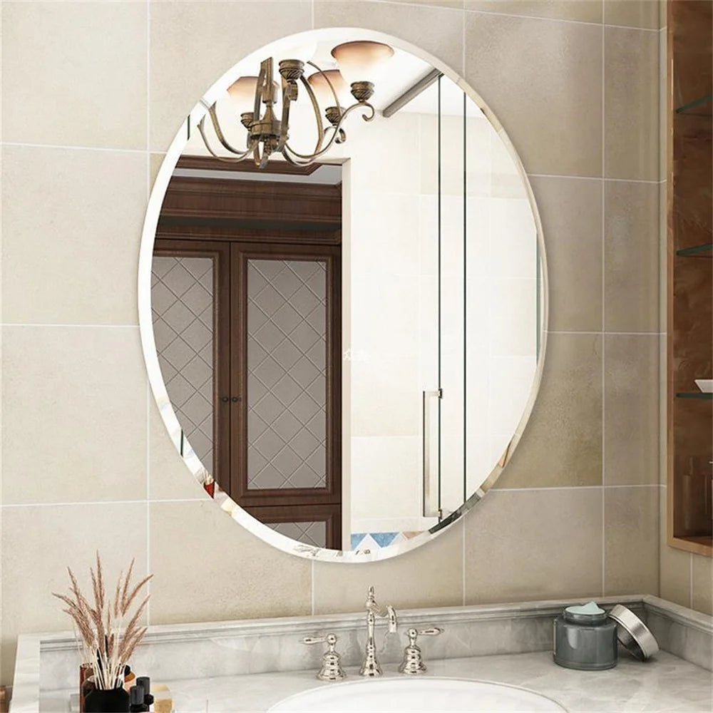 Wisfor Modern Frameless Oval Wall Mirror Beveled Edge Bathroom Vanity