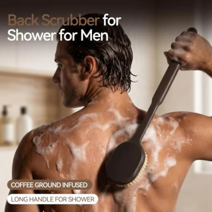 Back Scrubber for Shower for Men Women, Body Brush with Long Handle, Exfoliating Bath Washer with Soft Bristles for Wet or Dry
