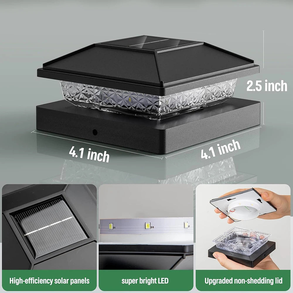 6/12X Outdoor Solar Post Cap Lights Smart Fence Light Solar IP65 Waterproof Gate Light for 4 Inch Wood Posts Yard Garden Outside
