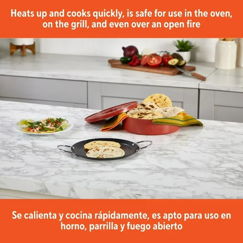 Premium Carbon Steel Nonstick Round Comal With Metal Handles