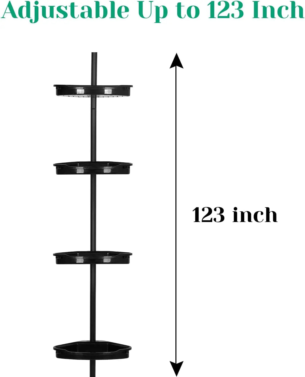 4 Tier Corner Shower Caddy Tension Pole Rust Proof Telescopic Rod Rustproof Standing Storage Rack Shower Organizer Stainless Steel Decor Shelf for Bathtub Shampoo Accessories