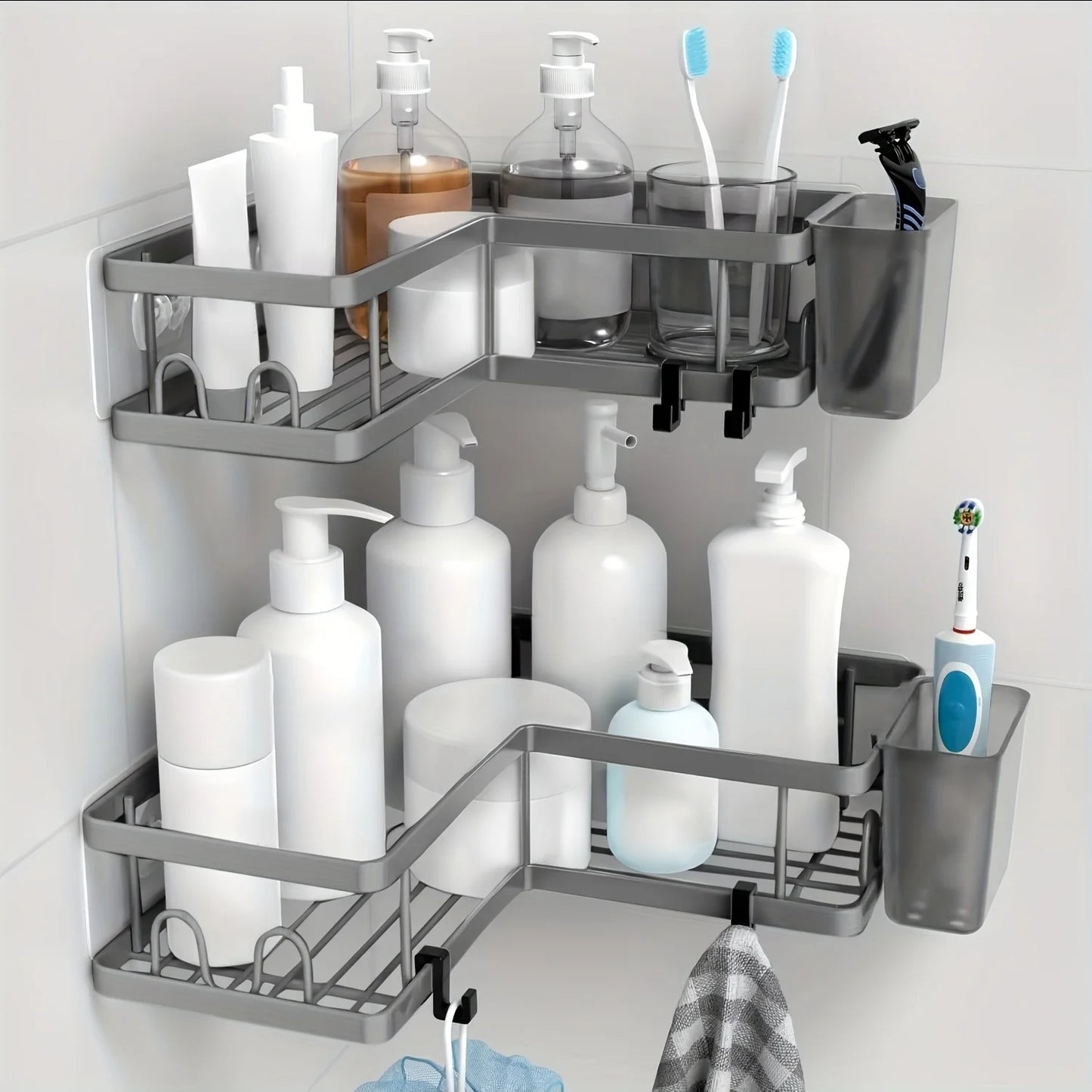 Corner Shower Caddy 3 Pack, Wall Mounted Stainless Steel Bathroom Organizer Shelf with Soap Dish, Adhesive No Drilling,
