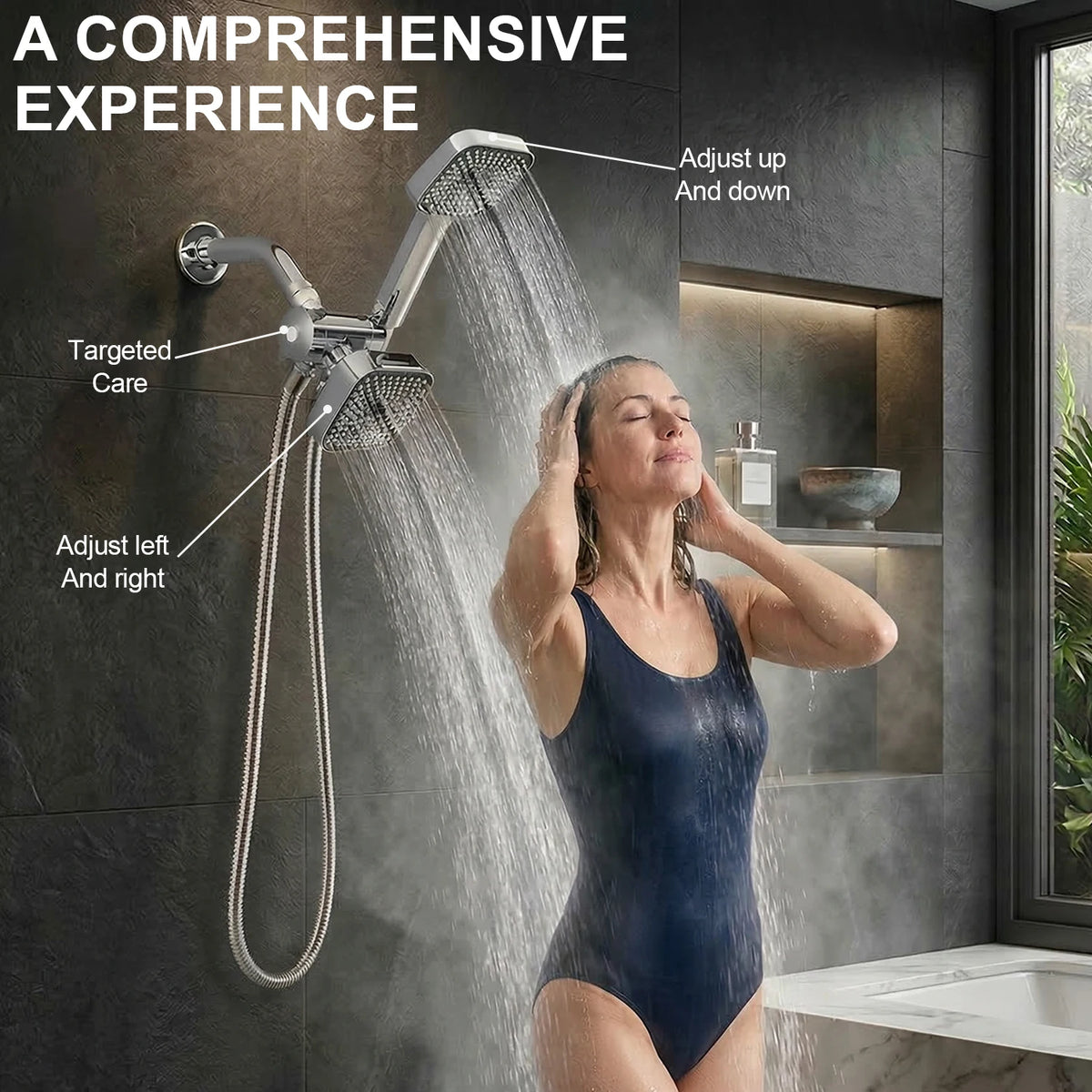 High-Flow 2-in-1 Wall-Mounted Handheld Shower Head and Rain Shower Head Set With Handheld Shower Head&Long Hose for Bathroom