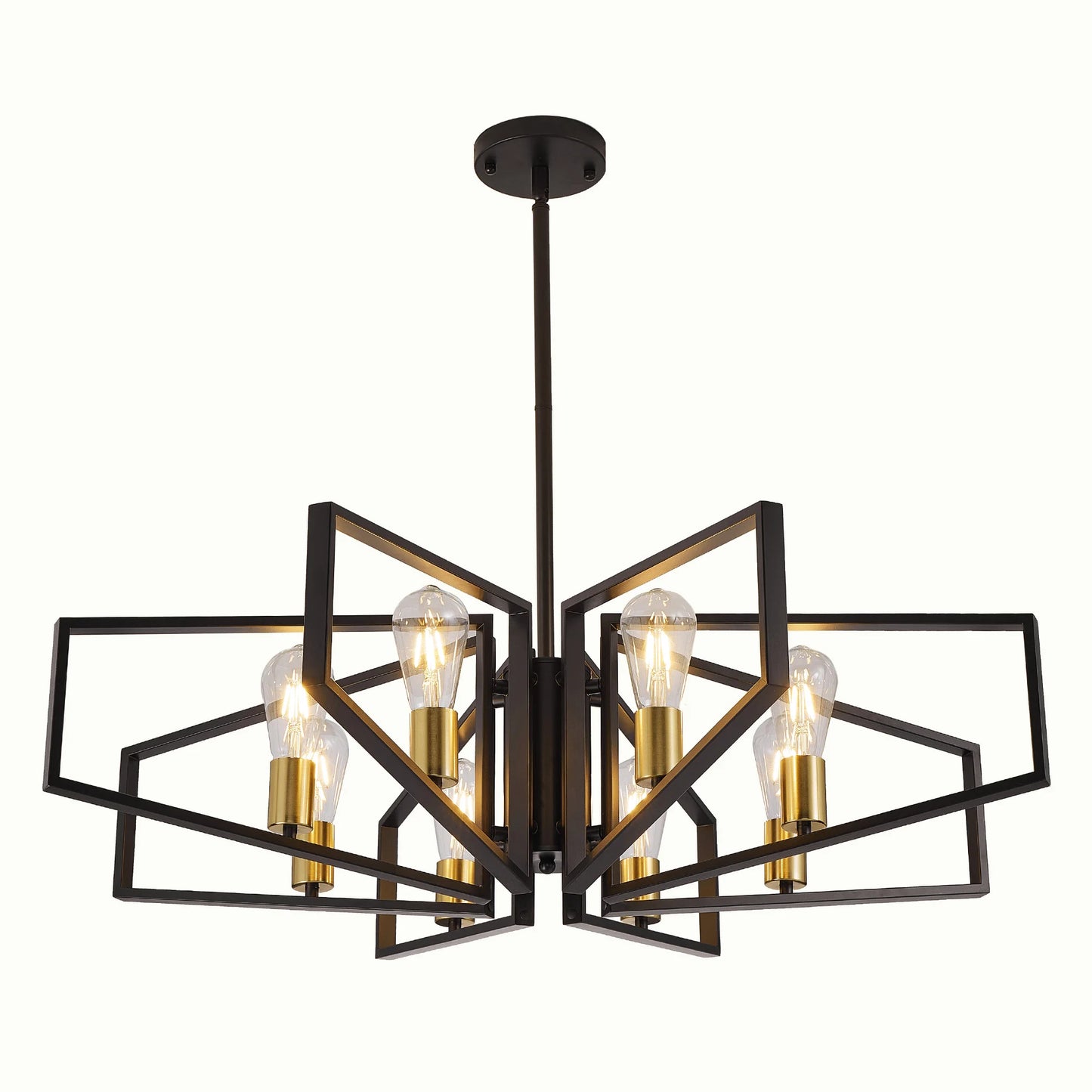 Eight-Light Geometric Chandelier With Adjustable Height Metal Pendant
