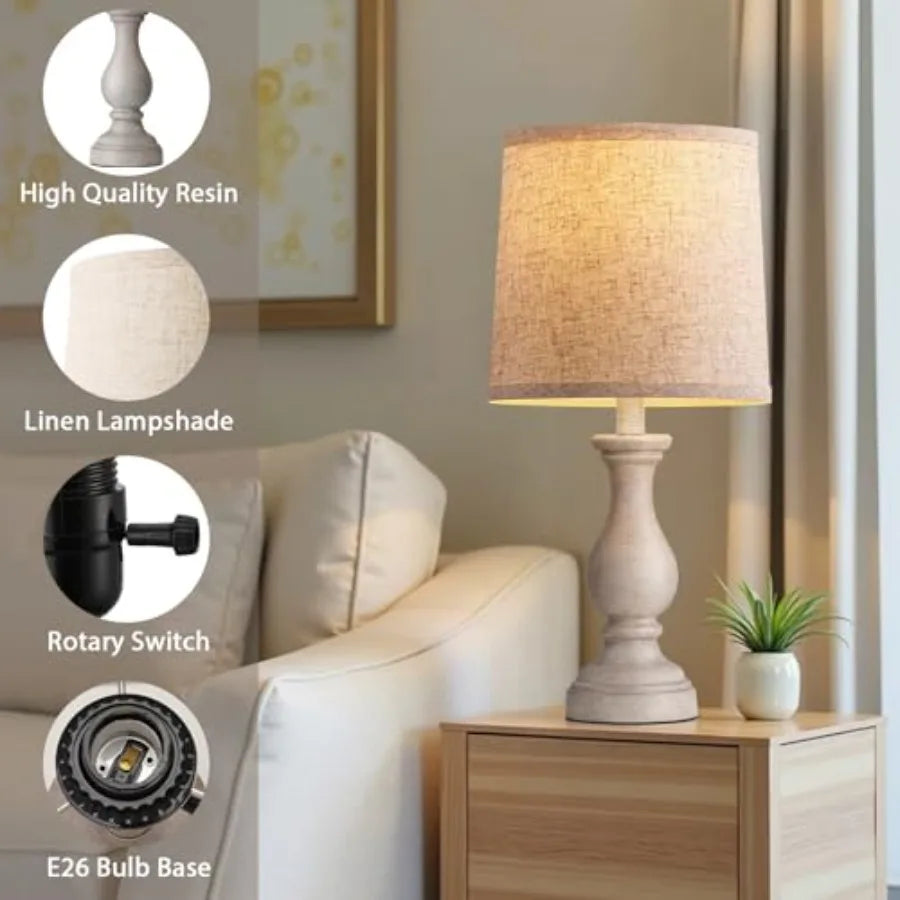 Farmhouse Table Lamps Set of 2 - Rustic Bedroom Lamps for Living Room, 22" Boho Bedside Lamp for Night Stands End Table Office