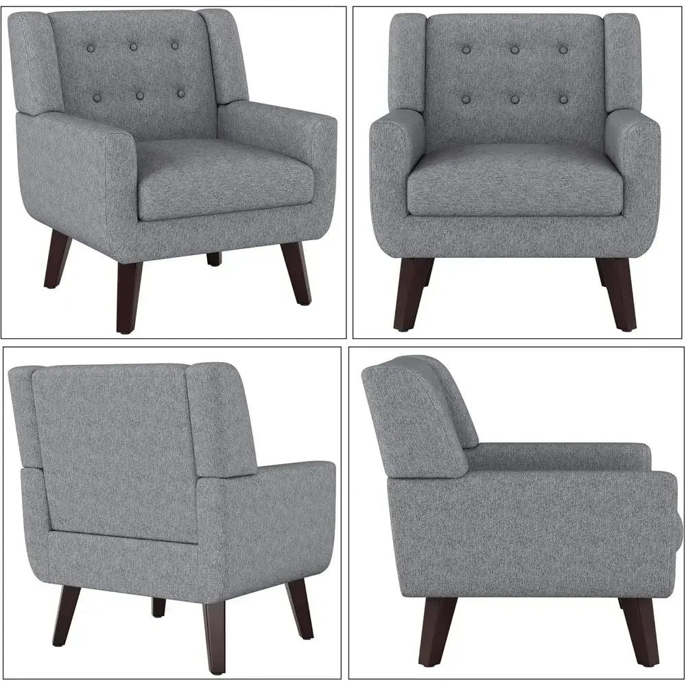 Linen Fabric Living Room Chairs, Accent Armchair, Button-Tufted Upholstered Comfortable Reading Sofas, Vanity Chairs (Set of 2,