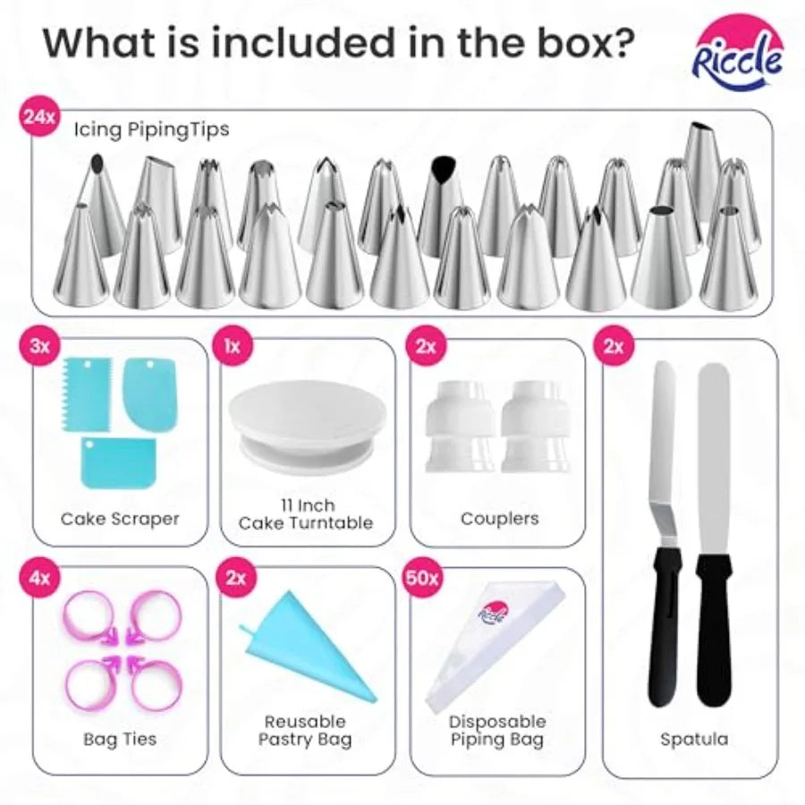 Cake Decorating Kit With Turntable And Piping Tips Set