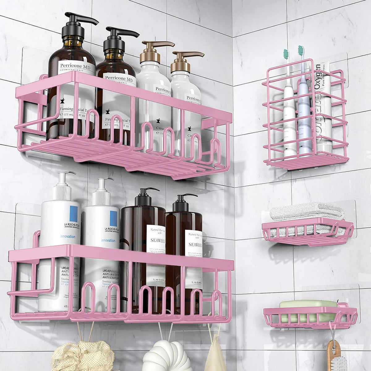 Adhesive Rustproof Stainless Steel Corner Shower Caddy with Soap Holder