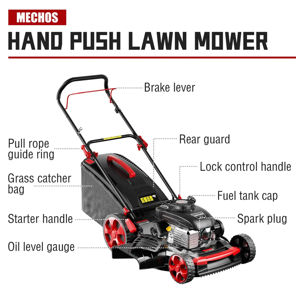 Jetting Four Stroke Gas Self Propelled Lawn Mower Bagging System