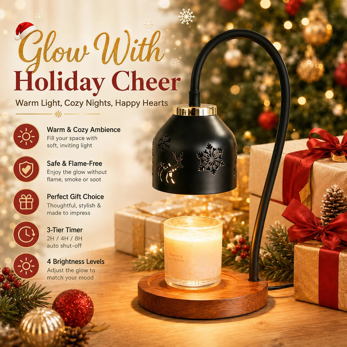 Dimmable Adjustable Candle Warmer Table Lamp With Auto Shut Off Timer