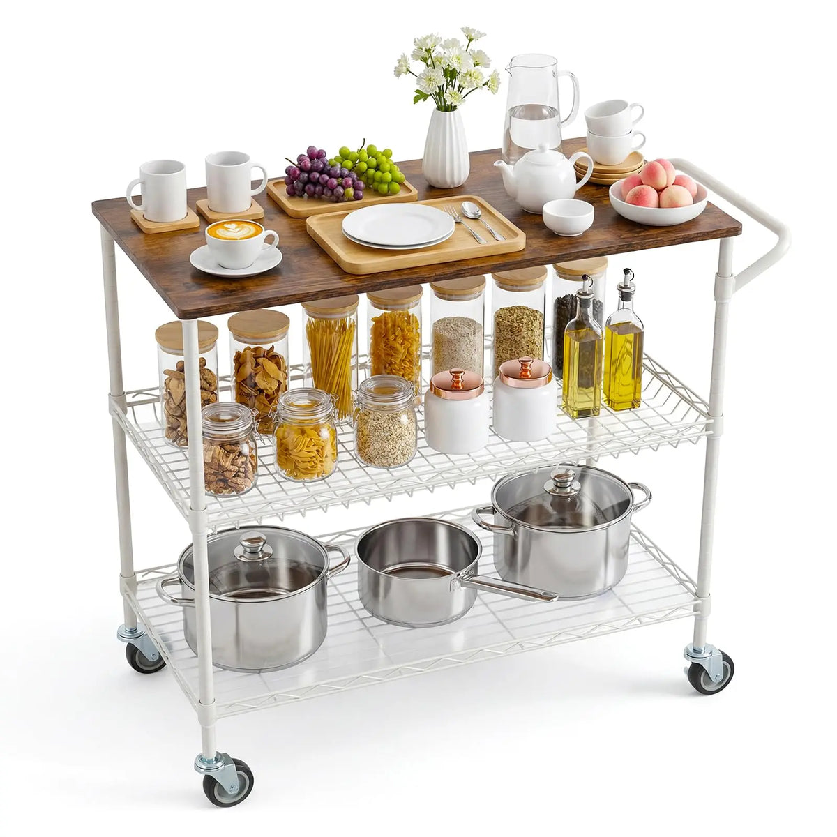 Himiss 3 Tier Rolling Kitchen Cart With Wood Top Rack