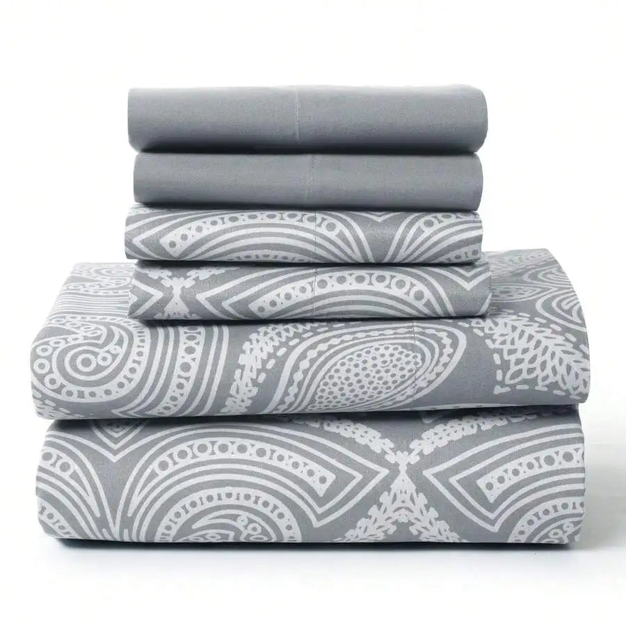 6-Piece Paisley Bed Sheets High GSM Brushed Microfiber Sheets.