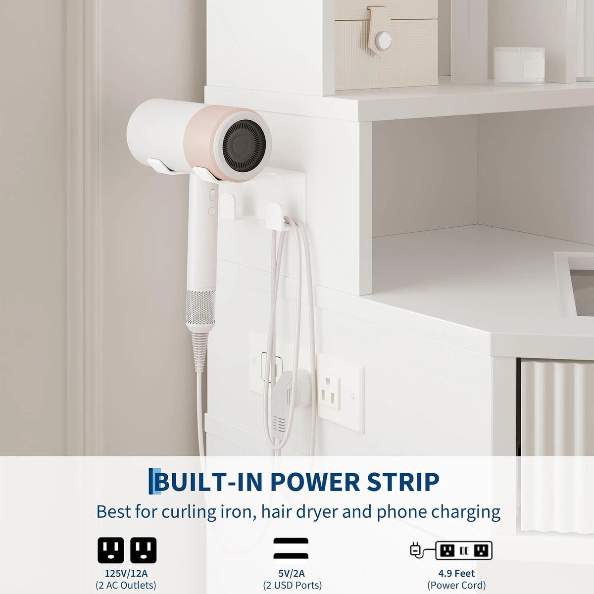 HiMISS Corner Vanity Desk With LED Lights And Charging Port
