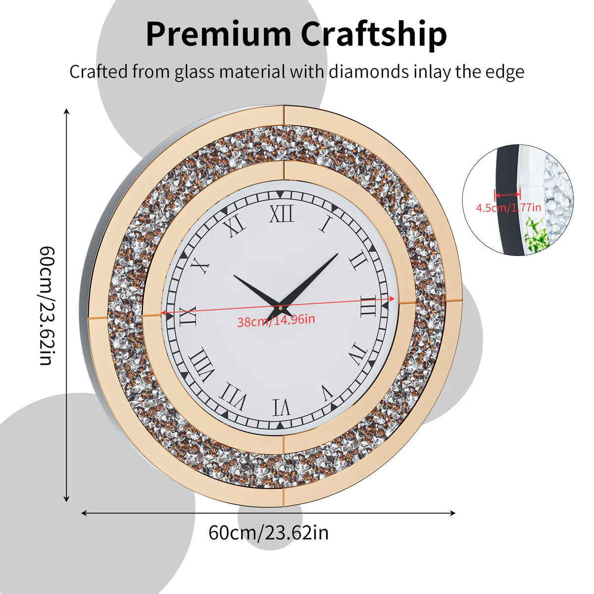 Decorative Twinkle Mirror Wall Clock With Alarm Function