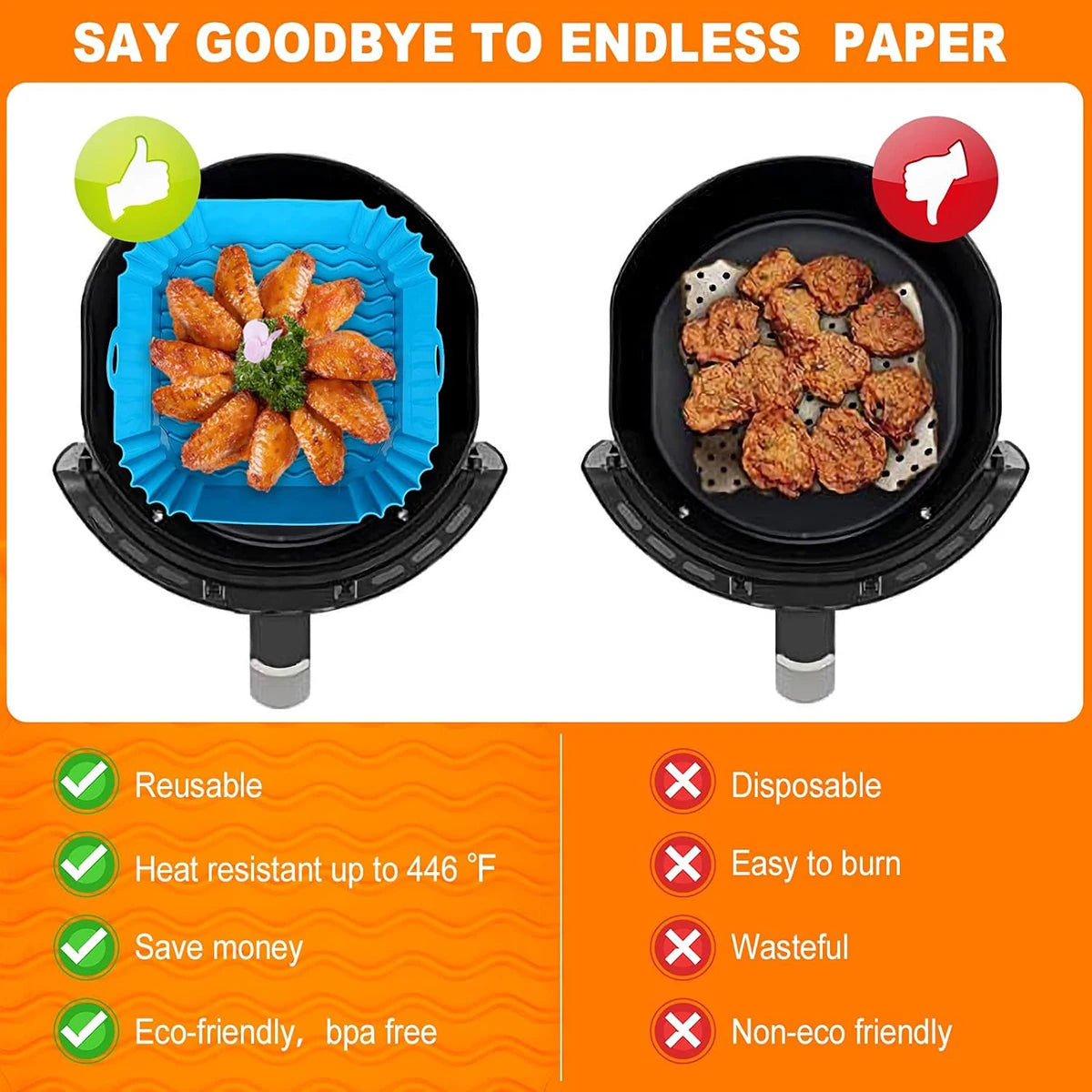 Air Fryer Silicone Liners Reusable Nonstick Baking Pan Set