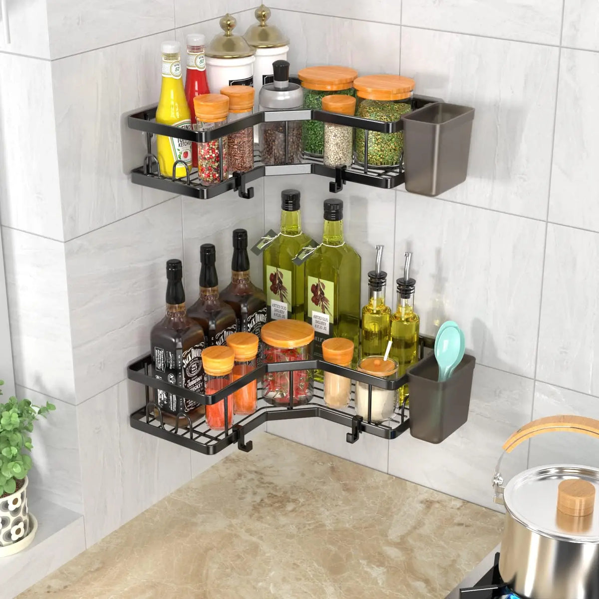 Corner Shower Caddy 3 Pack, Wall Mounted Stainless Steel Bathroom Organizer Shelf with Soap Dish, Adhesive No Drilling,