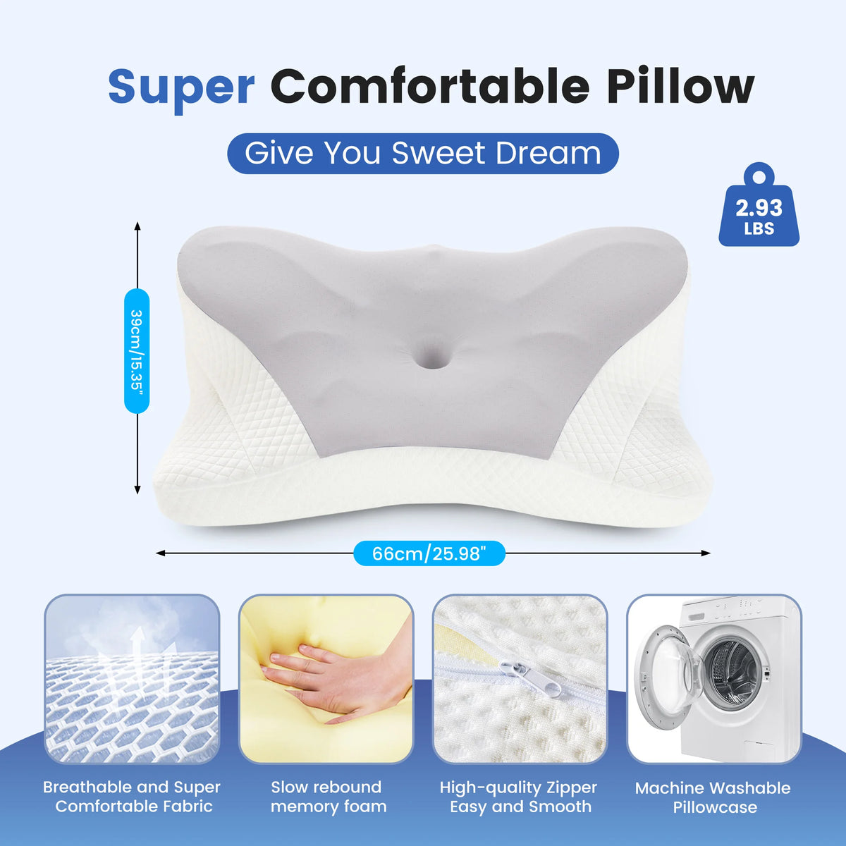 JHK Ergonomic Memory Foam Pillow With Cooling Pillowcase Cervical Contour