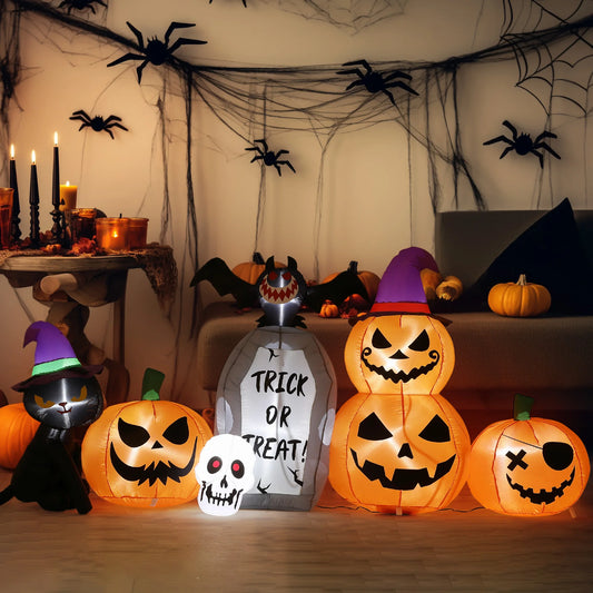 Halloween Outdoor Inflatable Yard Decor Cat And Pumpkin Led Lights