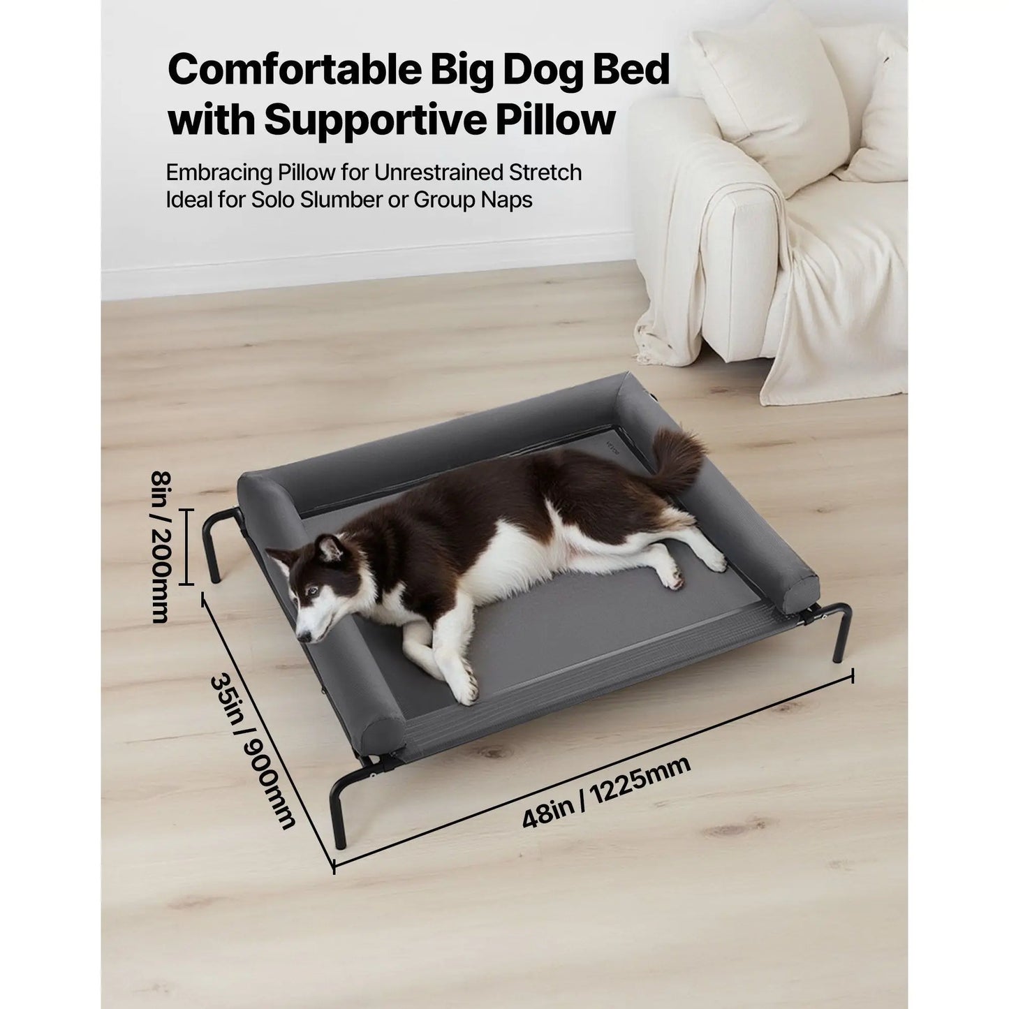 Elevated Dog Bed with Breathable Mesh Supportive Bolsters and Washable Steel Frame for Large Dogs