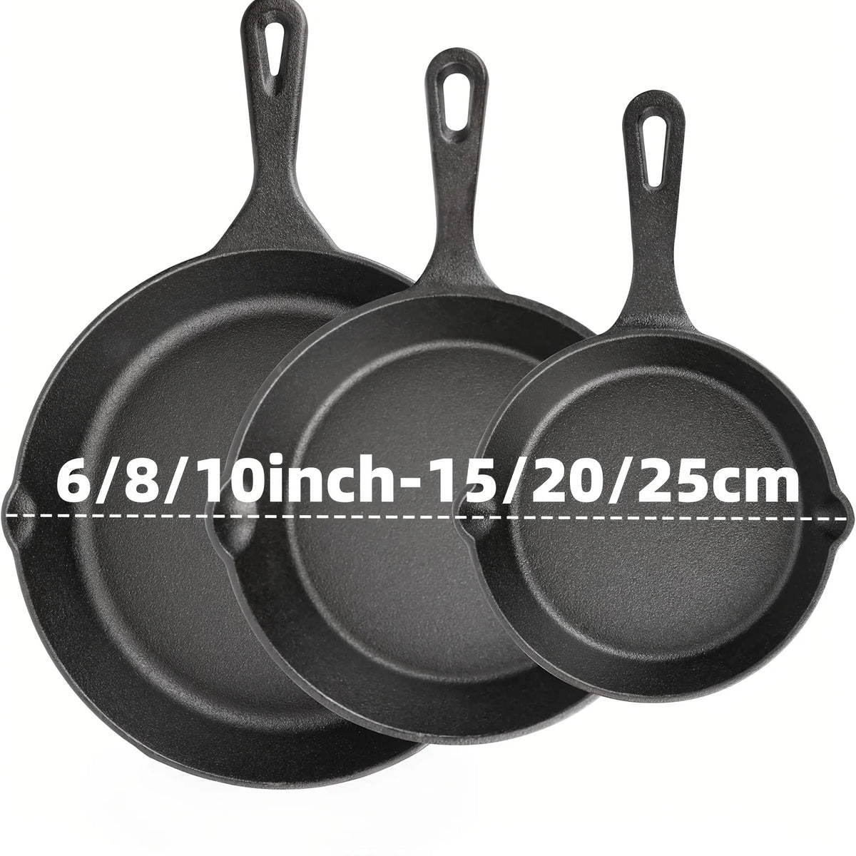AEDG 3 Piece Cast Iron Skillet Set Preseasoned Pans