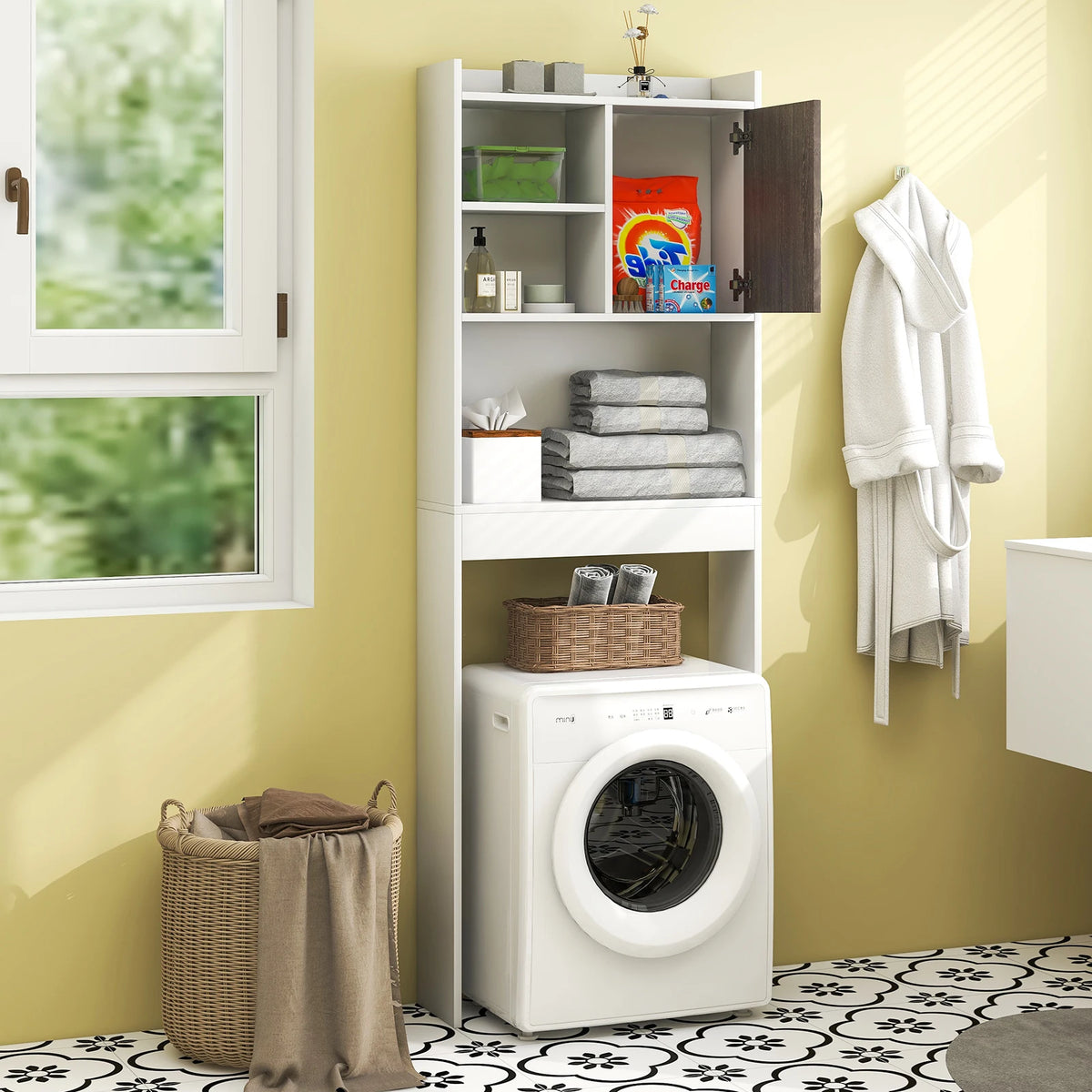 Homasis Over Toilet Storage Cabinet With Open Shelves And Door
