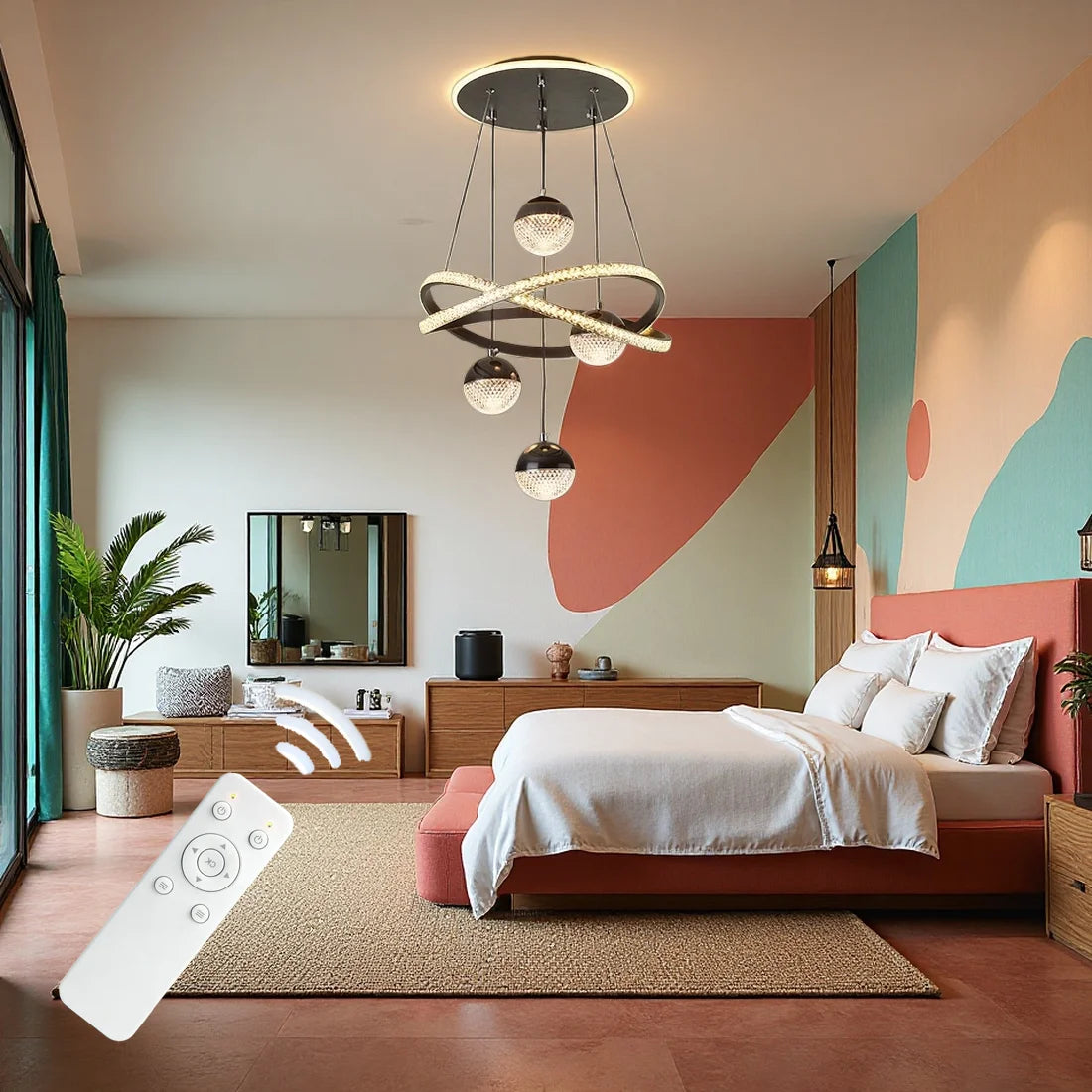 Modern LED Pendant Light With Four Spheres And Remote Control