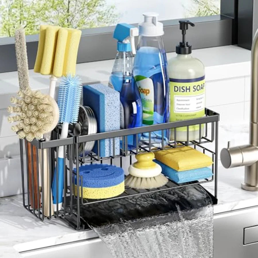 Cisily 2-Tier Kitchen Sink Caddy Organzier Rack with Dish Brush Sponge Holder Kitchen Sink Countertop Organization Storage, Hom