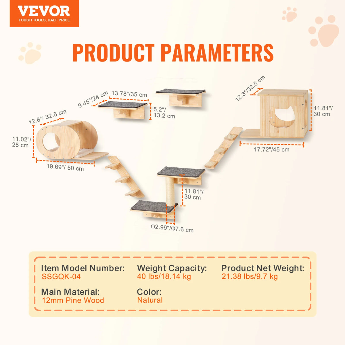 SucceBuy Wall Mounted Cat Shelves With Jumping Boards And Hammocks