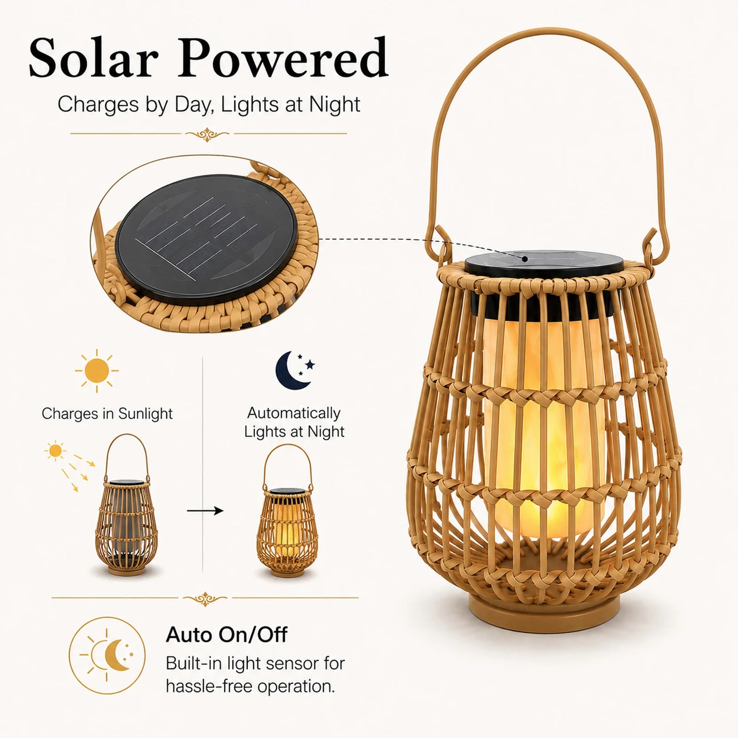 Two Pack Handwoven Rattan Solar Lanterns For Garden Decor
