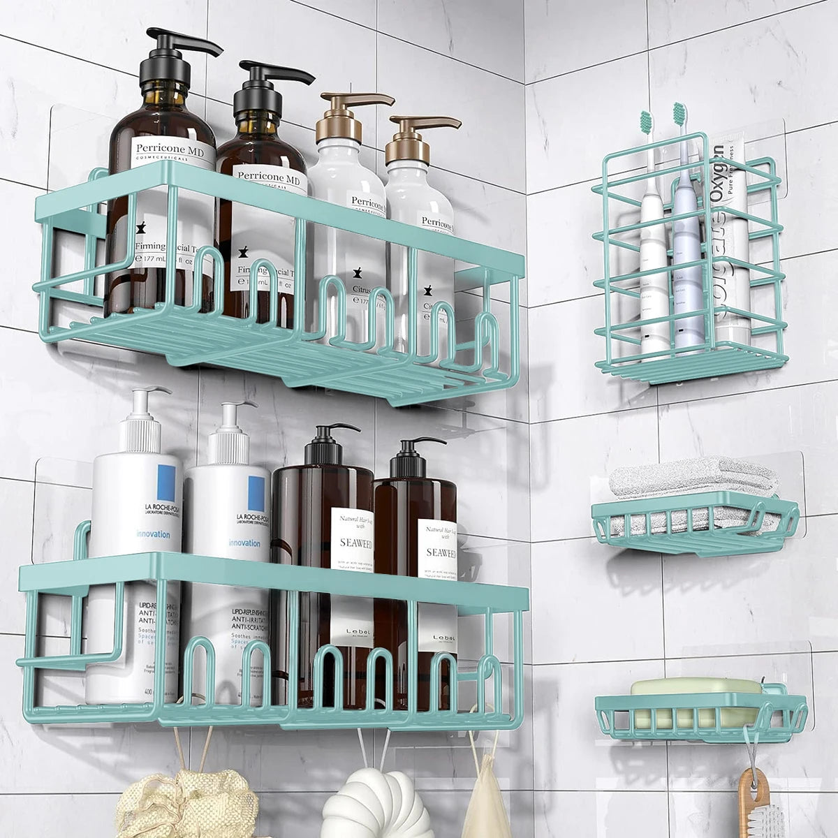 Adhesive Rustproof Stainless Steel Corner Shower Caddy with Soap Holder