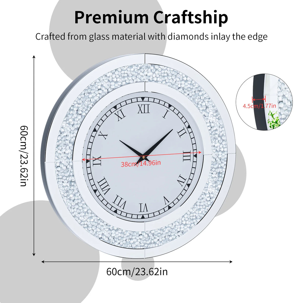 Decorative Twinkle Mirror Wall Clock With Alarm Function