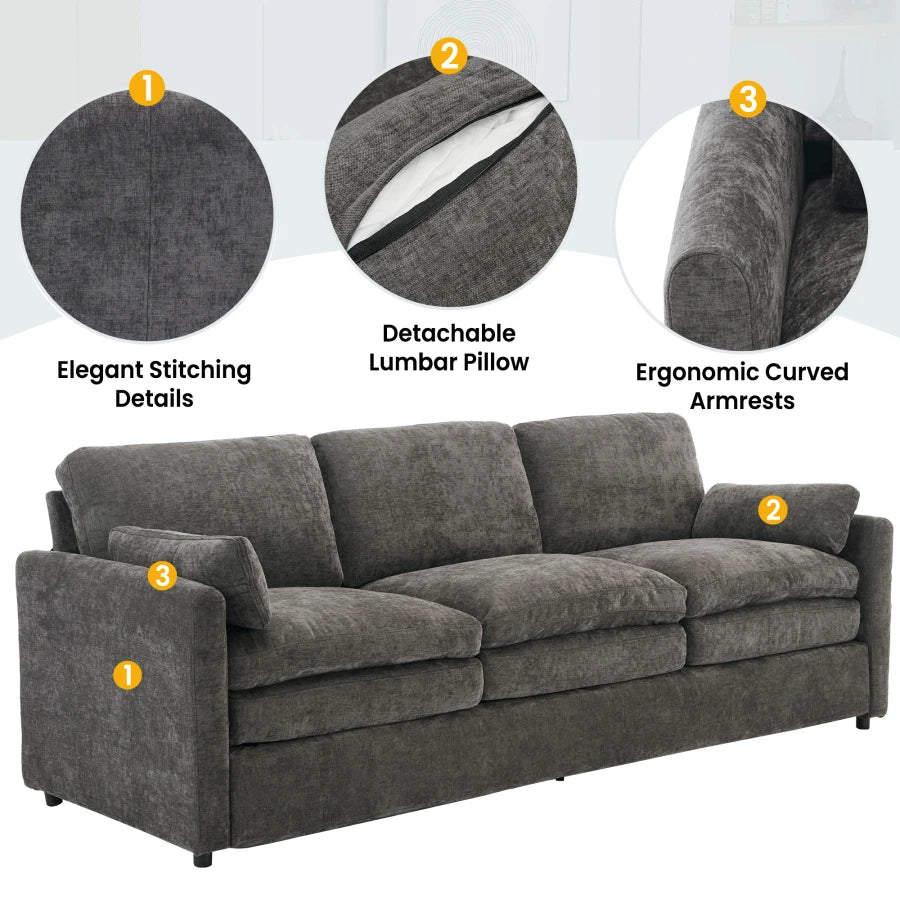 89" Cozy Upholstered 3-seater Sofa Oversized Comfy Cloud Sofa Double Cushion 3-seater Sofa Plush Cushion Sofa Couch for Living