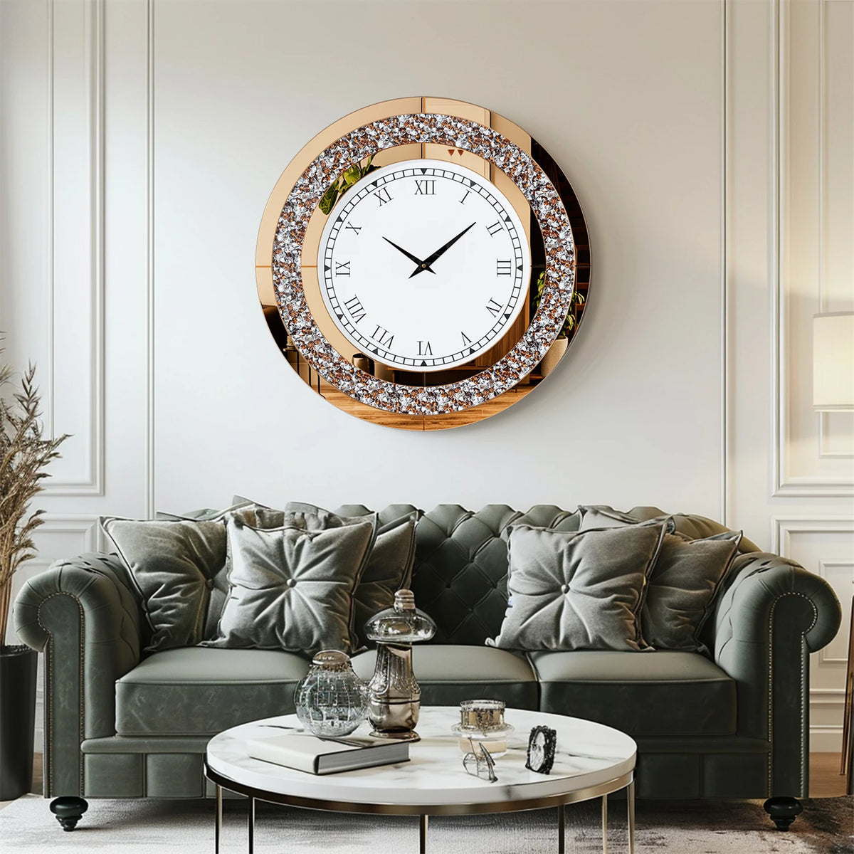 Decorative Twinkle Mirror Wall Clock With Alarm Function