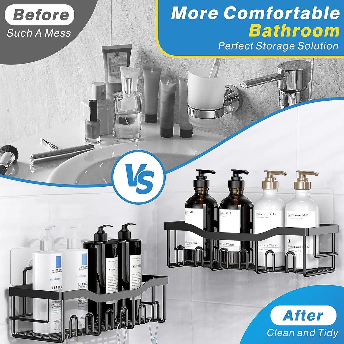 Adhesive Rustproof Stainless Steel Corner Shower Caddy with Soap Holder
