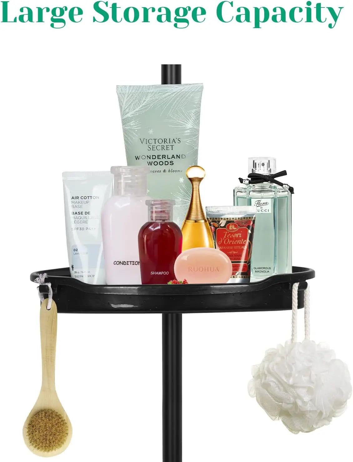 4 Tier Corner Shower Caddy Tension Pole Rust Proof Telescopic Rod Rustproof Standing Storage Rack Shower Organizer Stainless Steel Decor Shelf for Bathtub Shampoo Accessories
