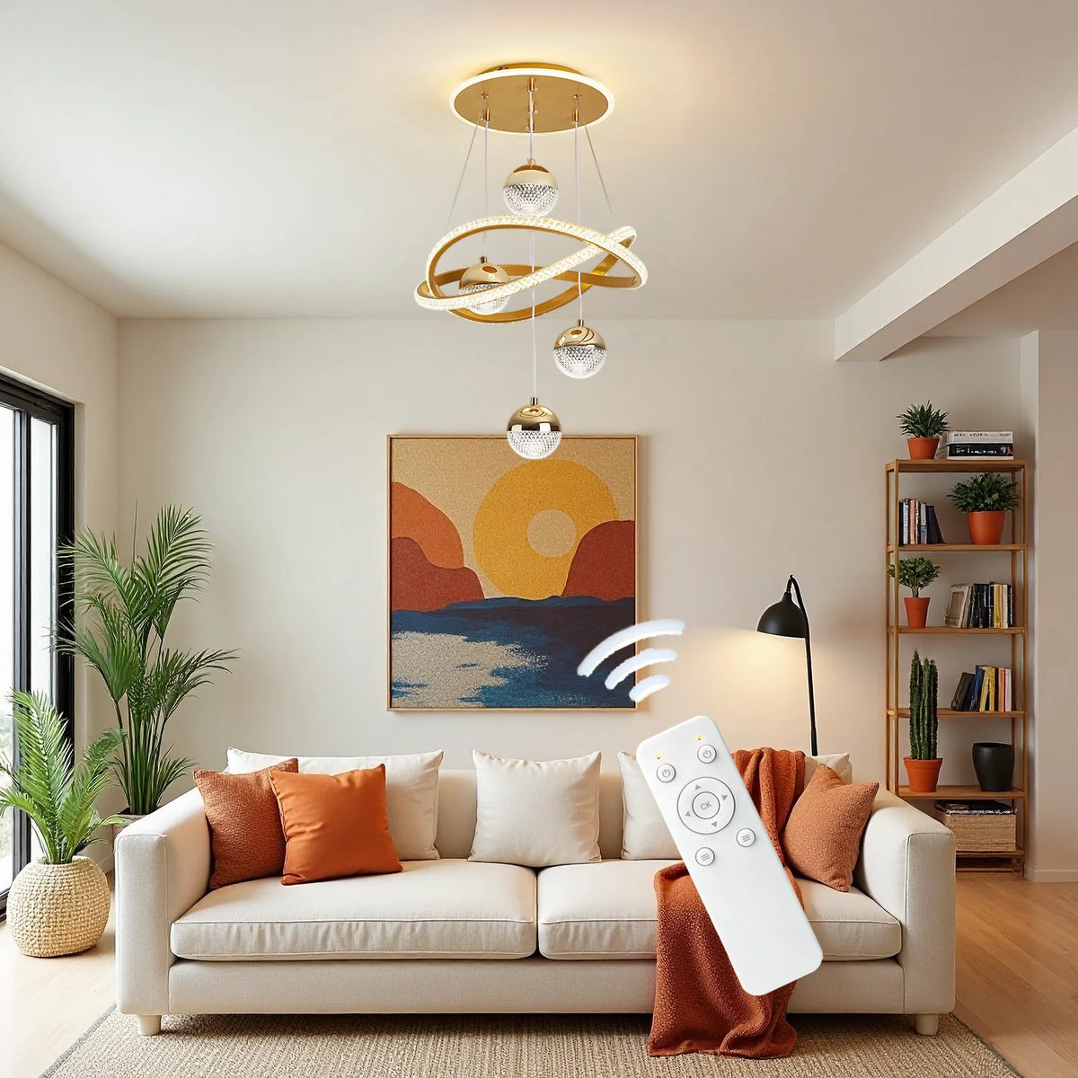 Modern LED Pendant Light With Four Spheres And Remote Control