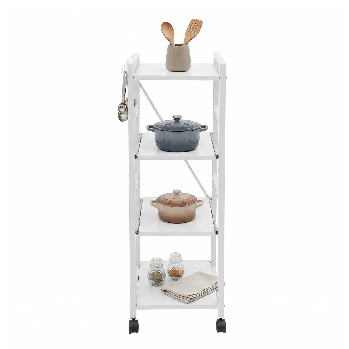 Carbon Steel Kitchen Storage Trolley, Adjustable Kitchen Storage Organizer, 4-Tier Kitchen Rack For Restaurant, Laundry, Bathroom, Garage, Warehouse