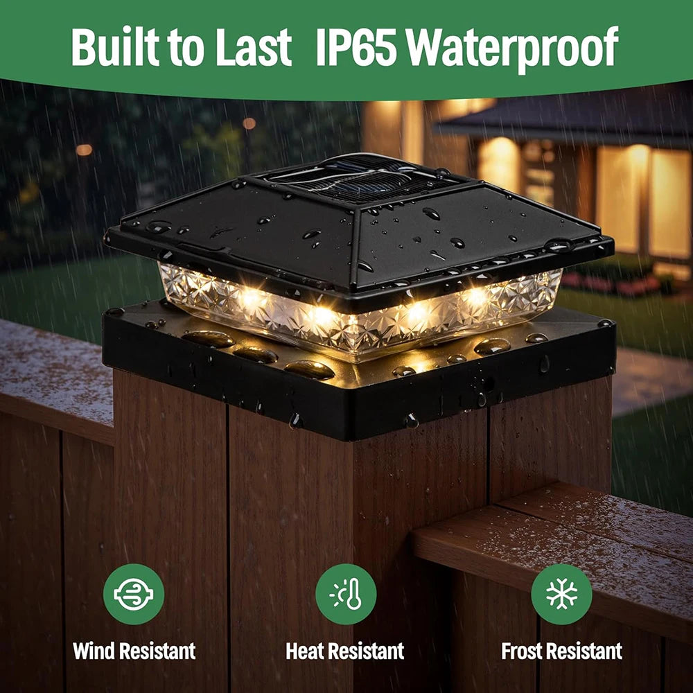 6/12X Outdoor Solar Post Cap Lights Smart Fence Light Solar IP65 Waterproof Gate Light for 4 Inch Wood Posts Yard Garden Outside