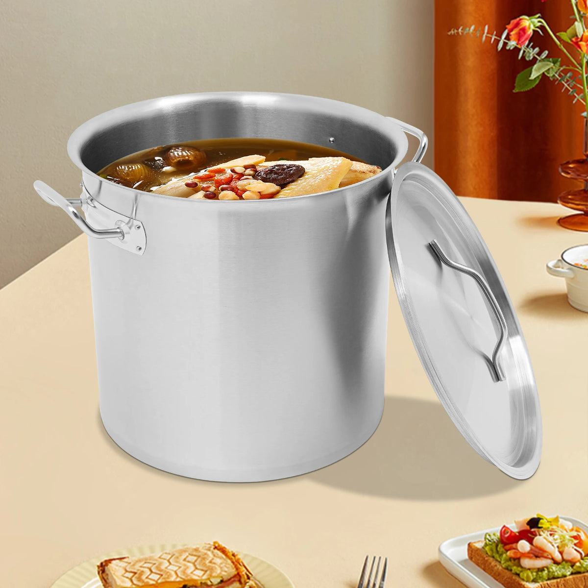 Stainless Steel Stock Pot With Lid 34.9 Qt Capacity